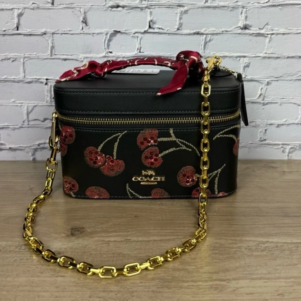 NWT Coach Black and Red Cosmetic Case With Cherry Print CDC13 styled set